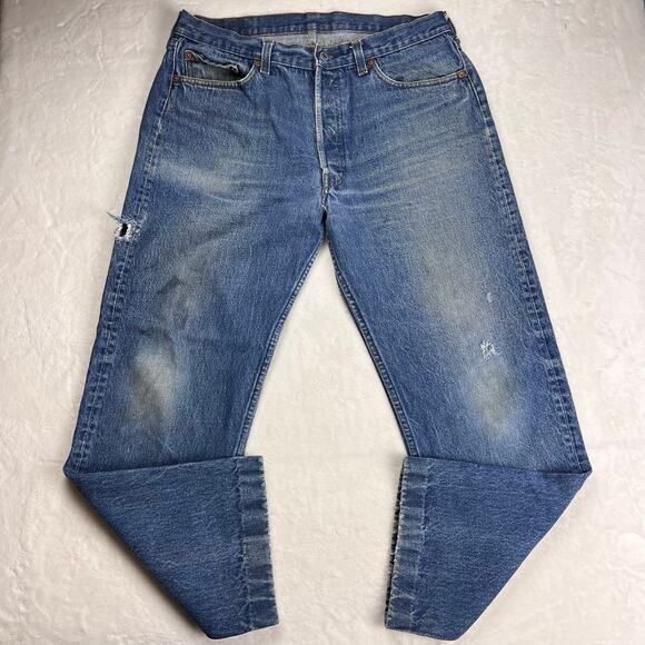 Levi’s 501 Vintage Distressed men's blue jeans size 34X27 Button Fly - Picture 1 of 7